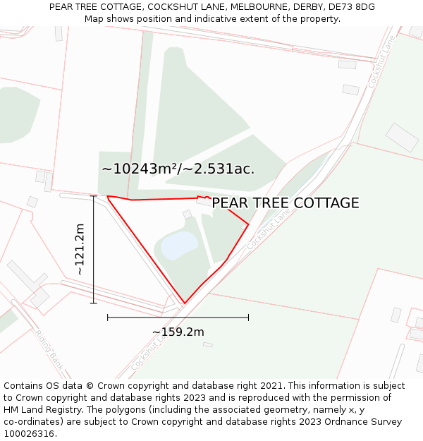 PEAR TREE COTTAGE, COCKSHUT LANE, MELBOURNE, DERBY, DE73 8DG: Plot and title map