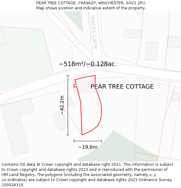 PEAR TREE COTTAGE, CRAWLEY, WINCHESTER, SO21 2PU: Plot and title map