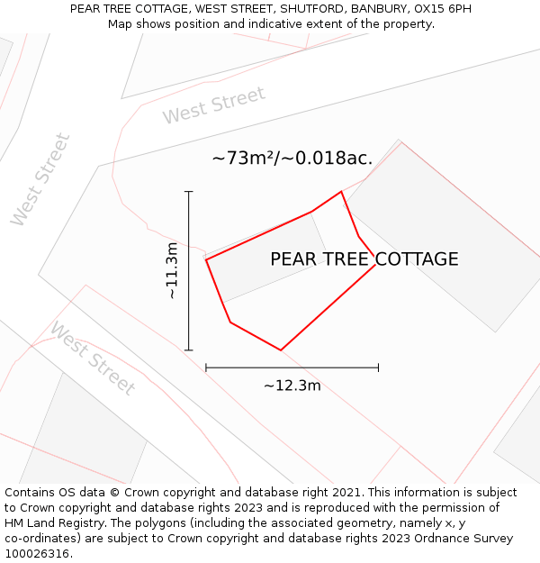 PEAR TREE COTTAGE, WEST STREET, SHUTFORD, BANBURY, OX15 6PH: Plot and title map