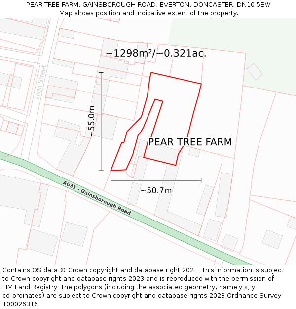 PEAR TREE FARM, GAINSBOROUGH ROAD, EVERTON, DONCASTER, DN10 5BW: Plot and title map