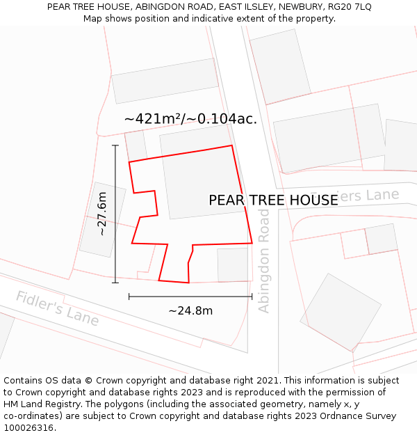 PEAR TREE HOUSE, ABINGDON ROAD, EAST ILSLEY, NEWBURY, RG20 7LQ: Plot and title map