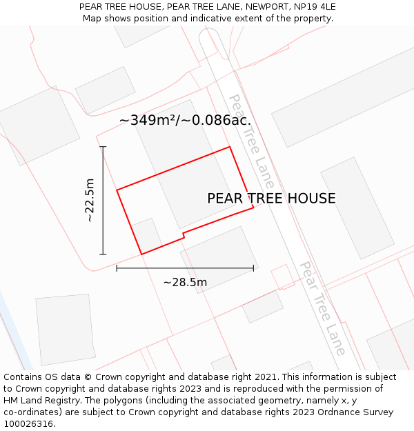 PEAR TREE HOUSE, PEAR TREE LANE, NEWPORT, NP19 4LE: Plot and title map