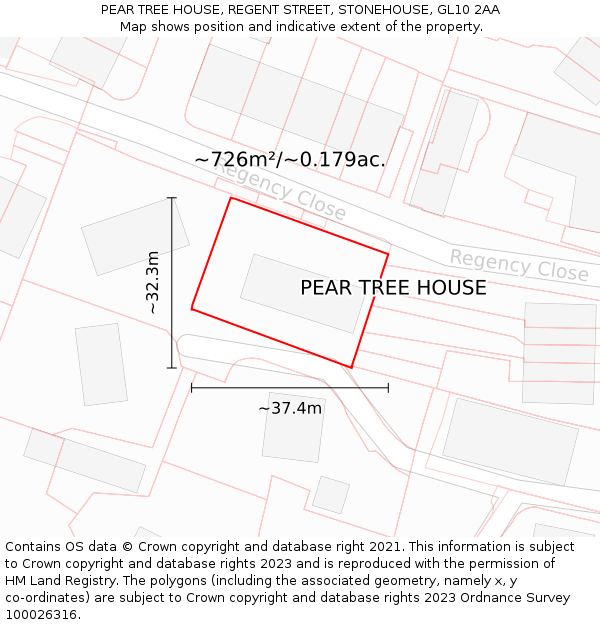 PEAR TREE HOUSE, REGENT STREET, STONEHOUSE, GL10 2AA: Plot and title map