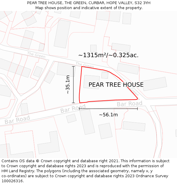 PEAR TREE HOUSE, THE GREEN, CURBAR, HOPE VALLEY, S32 3YH: Plot and title map