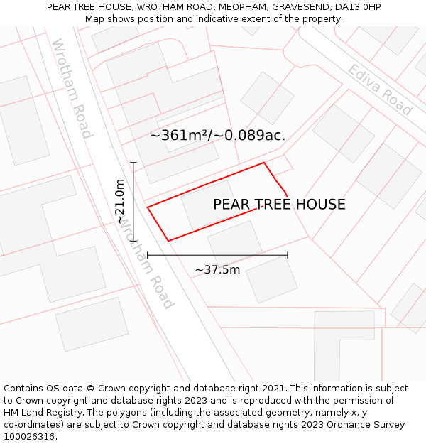 PEAR TREE HOUSE, WROTHAM ROAD, MEOPHAM, GRAVESEND, DA13 0HP: Plot and title map