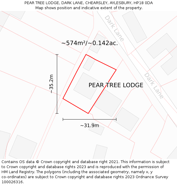 PEAR TREE LODGE, DARK LANE, CHEARSLEY, AYLESBURY, HP18 0DA: Plot and title map