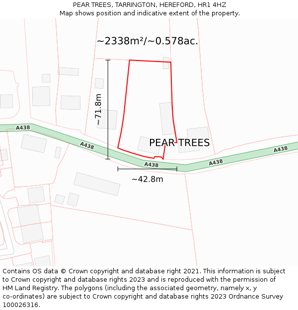 PEAR TREES, TARRINGTON, HEREFORD, HR1 4HZ: Plot and title map