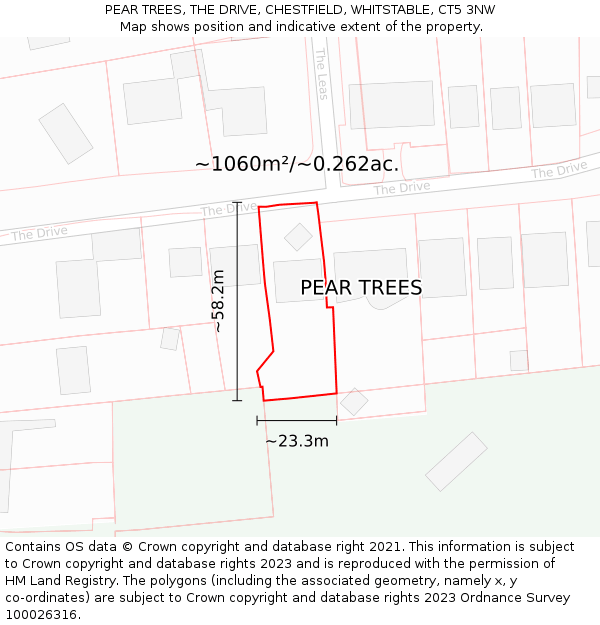 PEAR TREES, THE DRIVE, CHESTFIELD, WHITSTABLE, CT5 3NW: Plot and title map