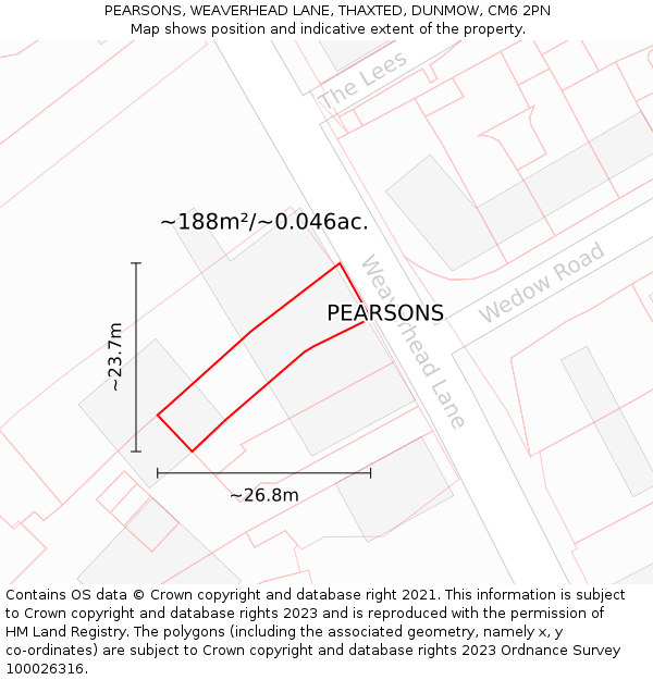 PEARSONS, WEAVERHEAD LANE, THAXTED, DUNMOW, CM6 2PN: Plot and title map