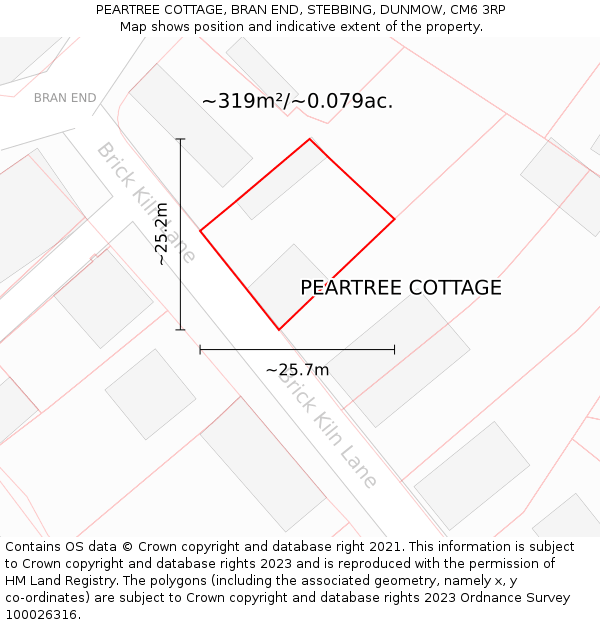 PEARTREE COTTAGE, BRAN END, STEBBING, DUNMOW, CM6 3RP: Plot and title map