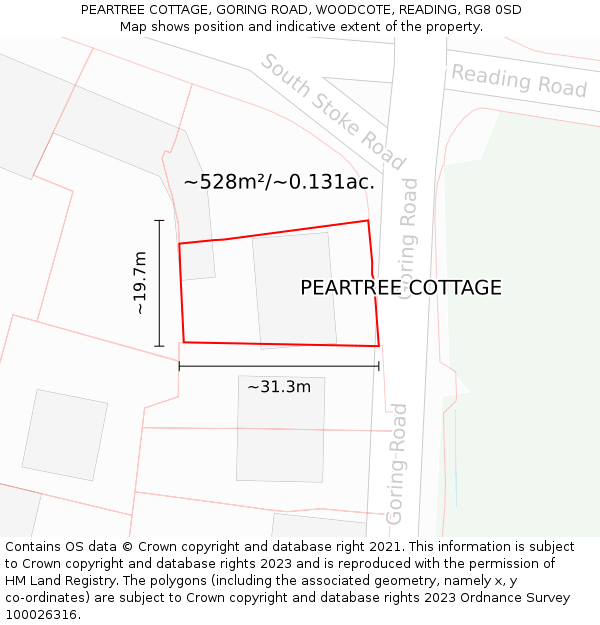 PEARTREE COTTAGE, GORING ROAD, WOODCOTE, READING, RG8 0SD: Plot and title map