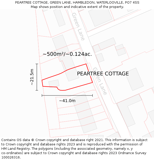 PEARTREE COTTAGE, GREEN LANE, HAMBLEDON, WATERLOOVILLE, PO7 4SS: Plot and title map