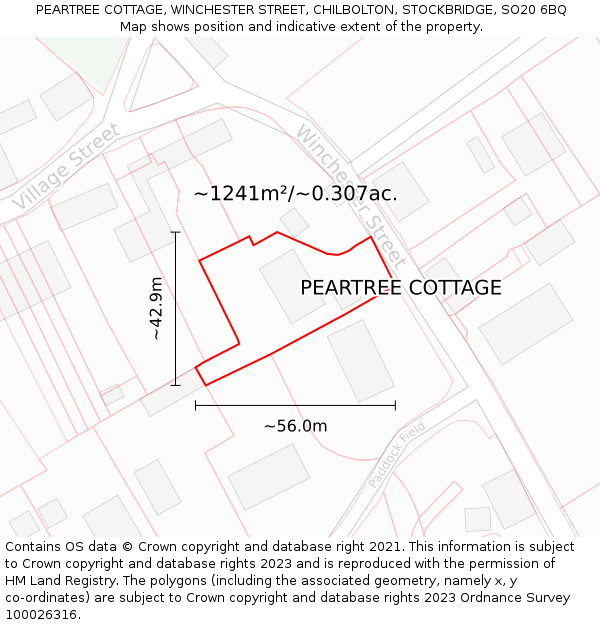 PEARTREE COTTAGE, WINCHESTER STREET, CHILBOLTON, STOCKBRIDGE, SO20 6BQ: Plot and title map