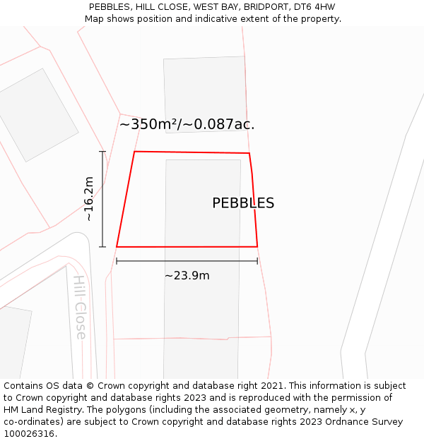 PEBBLES, HILL CLOSE, WEST BAY, BRIDPORT, DT6 4HW: Plot and title map