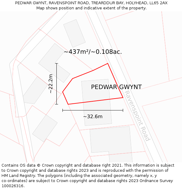 PEDWAR GWYNT, RAVENSPOINT ROAD, TREARDDUR BAY, HOLYHEAD, LL65 2AX: Plot and title map