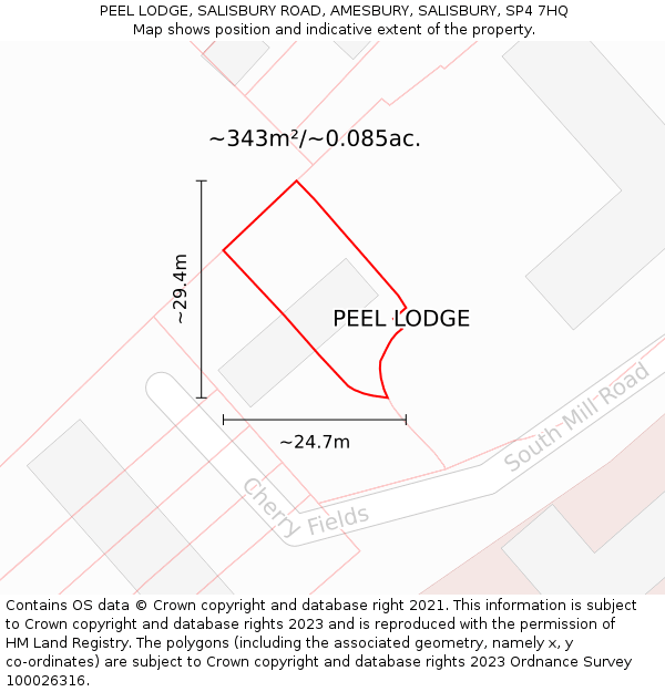 PEEL LODGE, SALISBURY ROAD, AMESBURY, SALISBURY, SP4 7HQ: Plot and title map