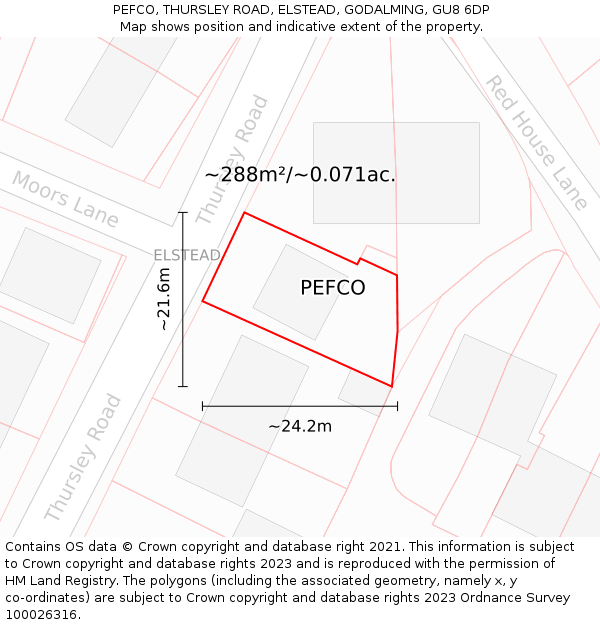 PEFCO, THURSLEY ROAD, ELSTEAD, GODALMING, GU8 6DP: Plot and title map