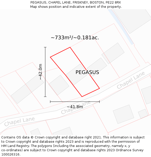 PEGASUS, CHAPEL LANE, FRISKNEY, BOSTON, PE22 8RX: Plot and title map