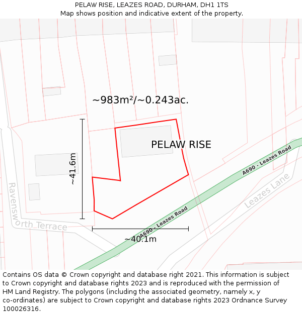 PELAW RISE, LEAZES ROAD, DURHAM, DH1 1TS: Plot and title map