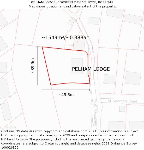 PELHAM LODGE, COPSEFIELD DRIVE, RYDE, PO33 3AR: Plot and title map