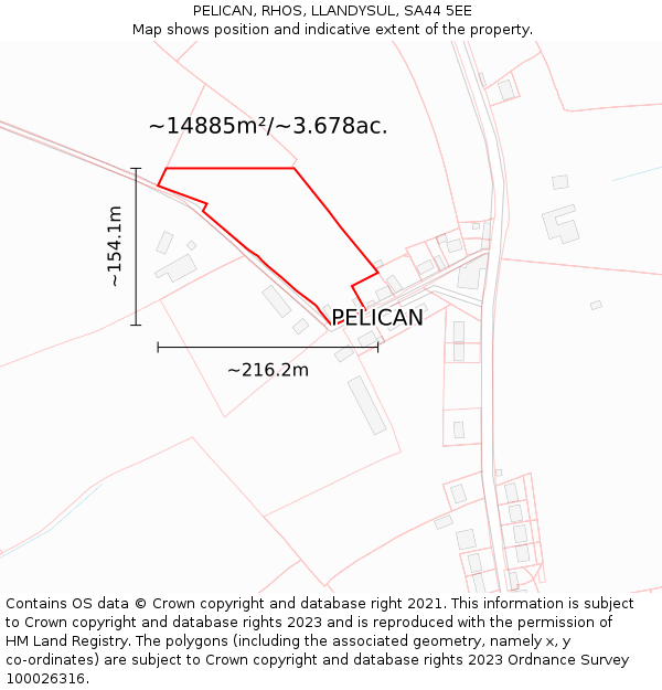 PELICAN, RHOS, LLANDYSUL, SA44 5EE: Plot and title map