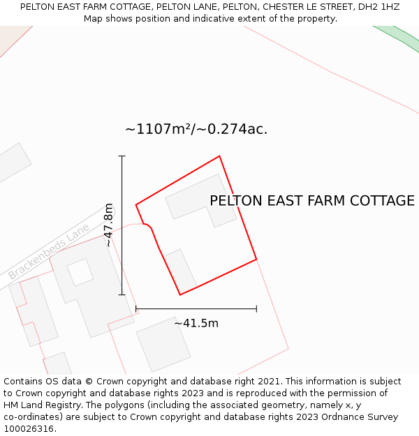 PELTON EAST FARM COTTAGE, PELTON LANE, PELTON, CHESTER LE STREET, DH2 1HZ: Plot and title map