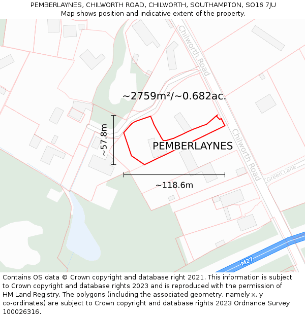 PEMBERLAYNES, CHILWORTH ROAD, CHILWORTH, SOUTHAMPTON, SO16 7JU: Plot and title map