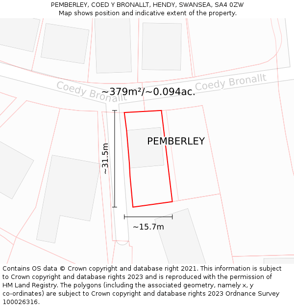 PEMBERLEY, COED Y BRONALLT, HENDY, SWANSEA, SA4 0ZW: Plot and title map