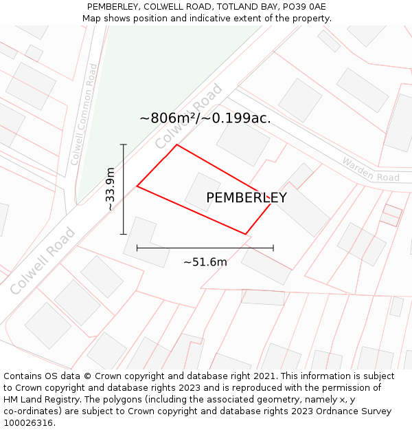 PEMBERLEY, COLWELL ROAD, TOTLAND BAY, PO39 0AE: Plot and title map