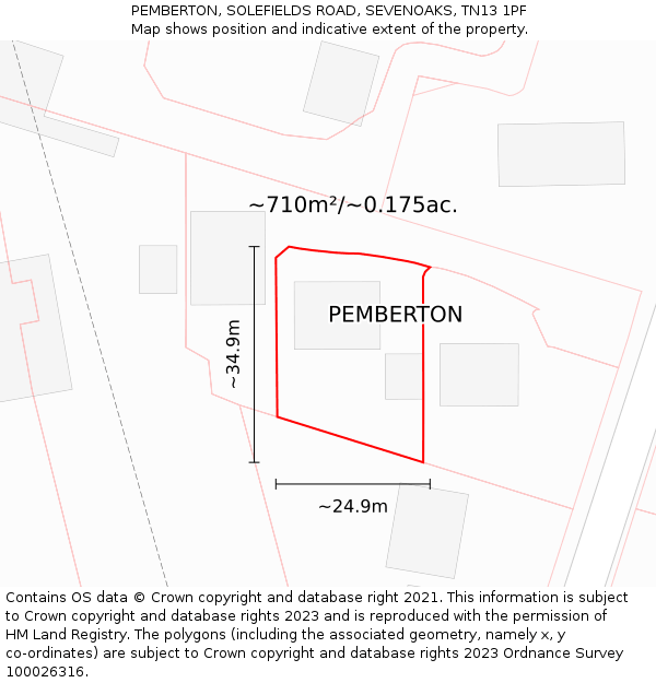 PEMBERTON, SOLEFIELDS ROAD, SEVENOAKS, TN13 1PF: Plot and title map