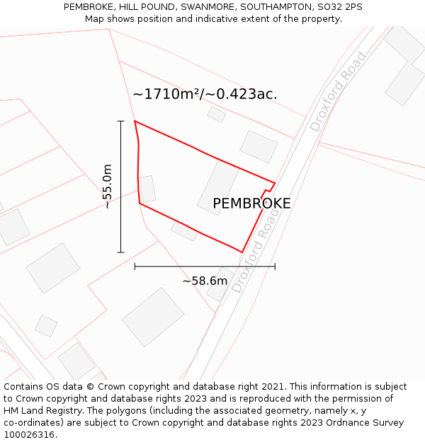 PEMBROKE, HILL POUND, SWANMORE, SOUTHAMPTON, SO32 2PS: Plot and title map