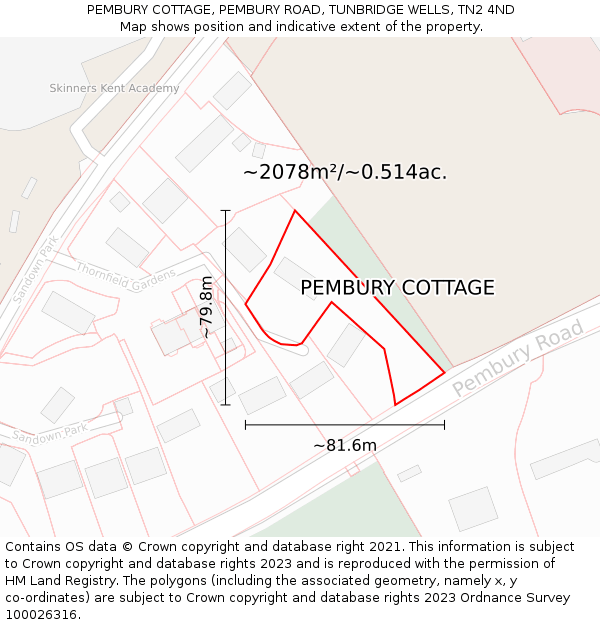 PEMBURY COTTAGE, PEMBURY ROAD, TUNBRIDGE WELLS, TN2 4ND: Plot and title map