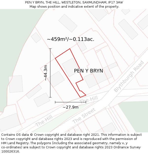 PEN Y BRYN, THE HILL, WESTLETON, SAXMUNDHAM, IP17 3AW: Plot and title map