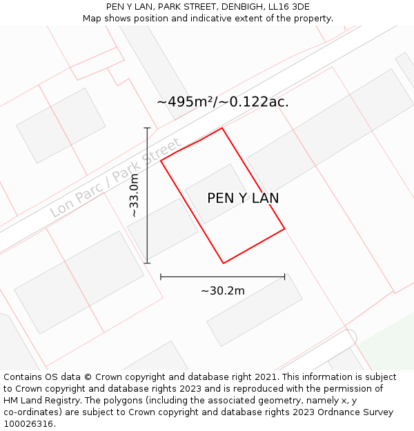 PEN Y LAN, PARK STREET, DENBIGH, LL16 3DE: Plot and title map