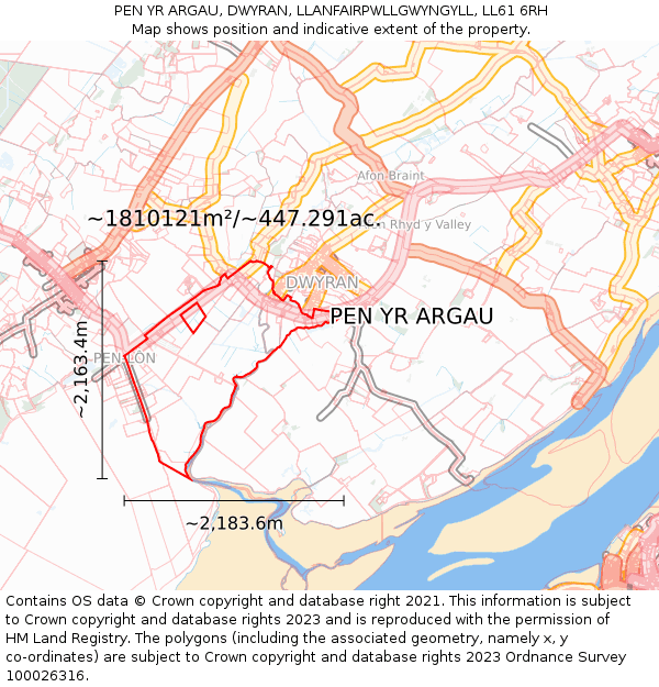 PEN YR ARGAU, DWYRAN, LLANFAIRPWLLGWYNGYLL, LL61 6RH: Plot and title map