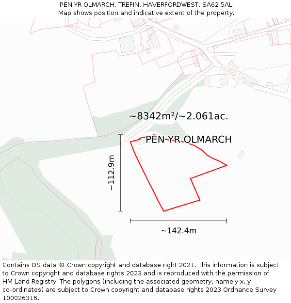 PEN YR OLMARCH, TREFIN, HAVERFORDWEST, SA62 5AL: Plot and title map