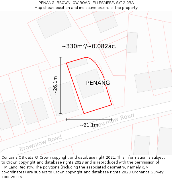 PENANG, BROWNLOW ROAD, ELLESMERE, SY12 0BA: Plot and title map