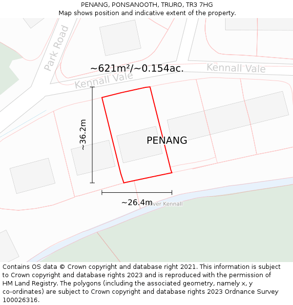 PENANG, PONSANOOTH, TRURO, TR3 7HG: Plot and title map