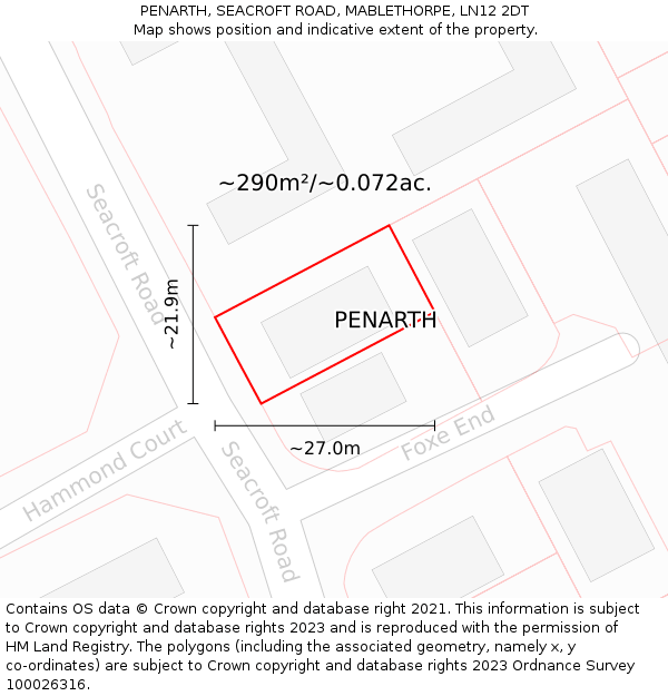 PENARTH, SEACROFT ROAD, MABLETHORPE, LN12 2DT: Plot and title map