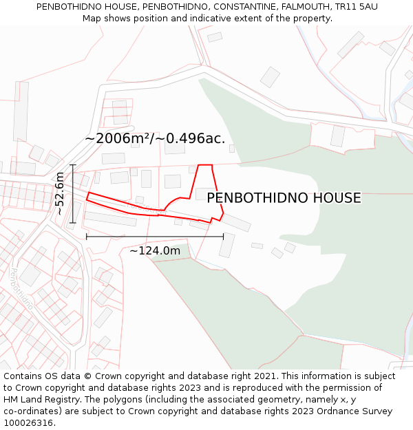 PENBOTHIDNO HOUSE, PENBOTHIDNO, CONSTANTINE, FALMOUTH, TR11 5AU: Plot and title map