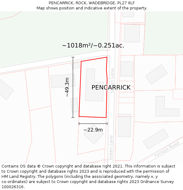 PENCARRICK, ROCK, WADEBRIDGE, PL27 6LF: Plot and title map