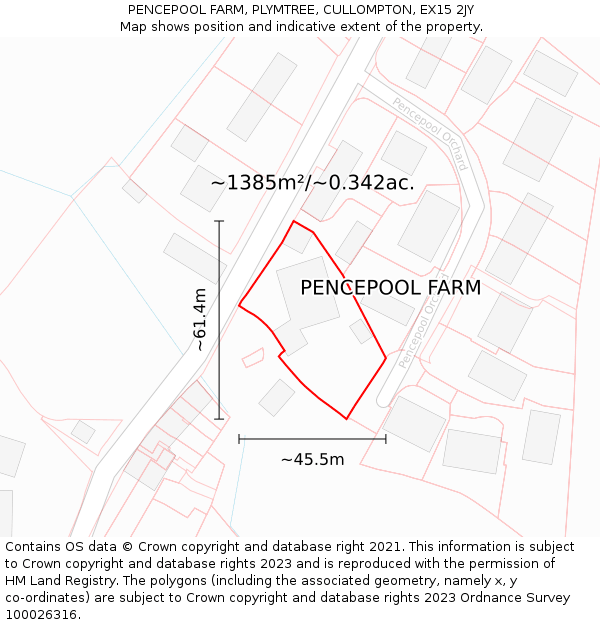 PENCEPOOL FARM, PLYMTREE, CULLOMPTON, EX15 2JY: Plot and title map