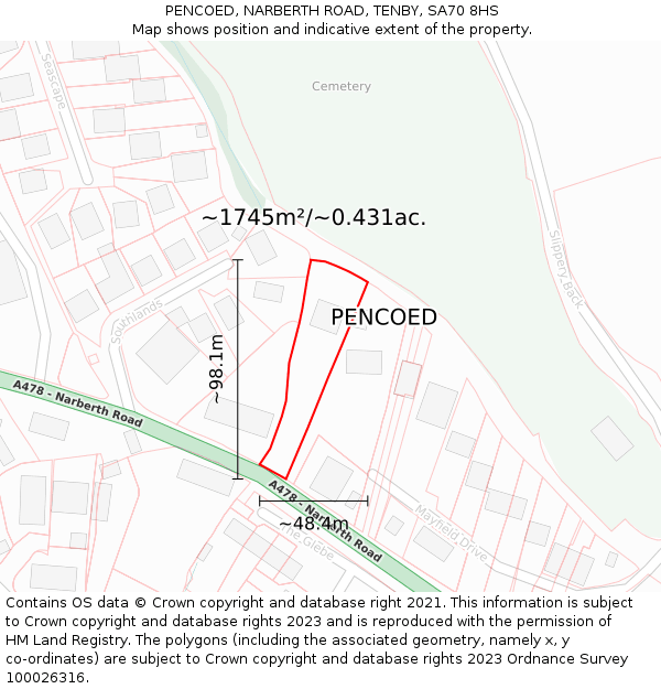 PENCOED, NARBERTH ROAD, TENBY, SA70 8HS: Plot and title map