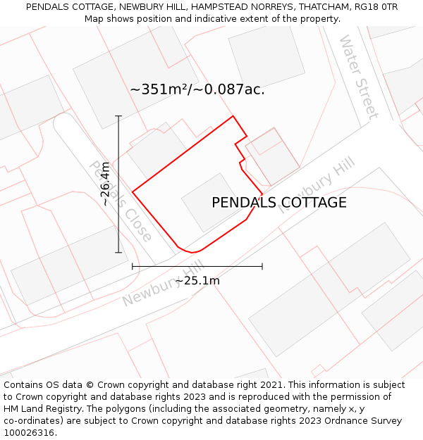 PENDALS COTTAGE, NEWBURY HILL, HAMPSTEAD NORREYS, THATCHAM, RG18 0TR: Plot and title map