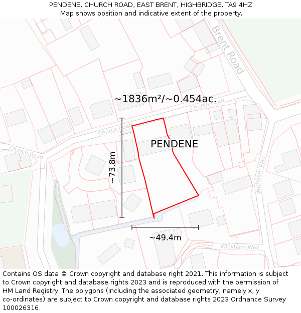 PENDENE, CHURCH ROAD, EAST BRENT, HIGHBRIDGE, TA9 4HZ: Plot and title map