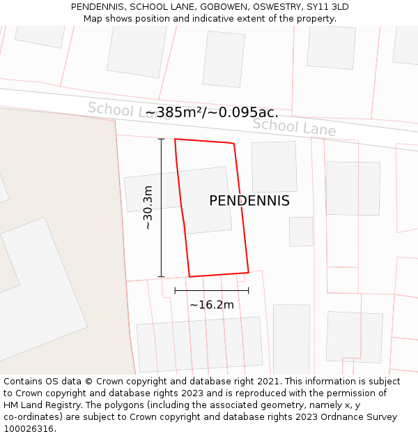 PENDENNIS, SCHOOL LANE, GOBOWEN, OSWESTRY, SY11 3LD: Plot and title map