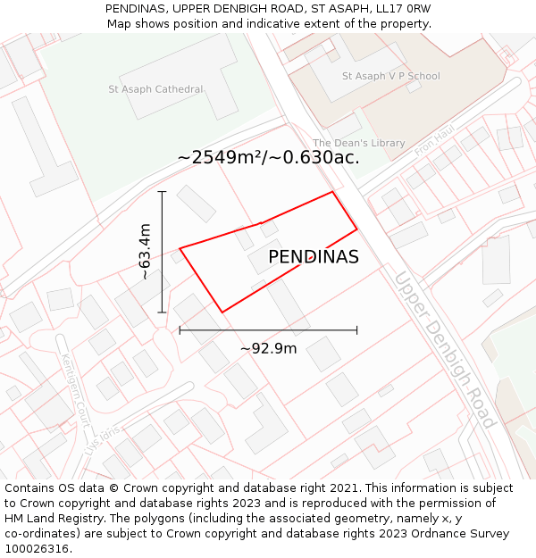 PENDINAS, UPPER DENBIGH ROAD, ST ASAPH, LL17 0RW: Plot and title map
