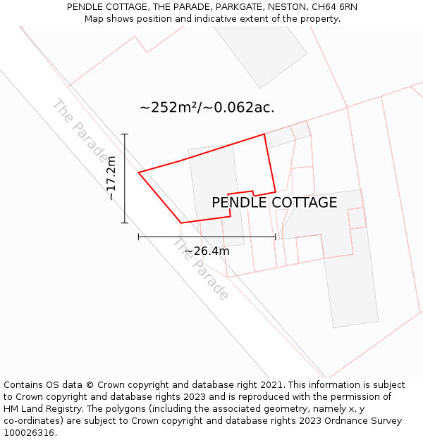 PENDLE COTTAGE, THE PARADE, PARKGATE, NESTON, CH64 6RN: Plot and title map