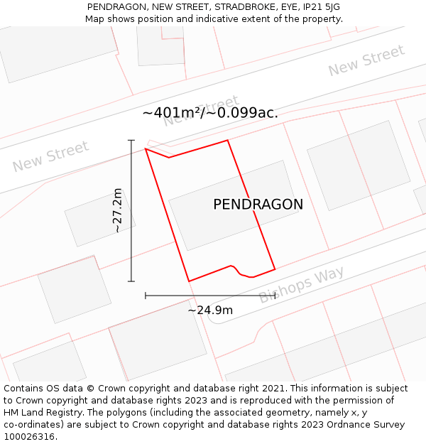 PENDRAGON, NEW STREET, STRADBROKE, EYE, IP21 5JG: Plot and title map