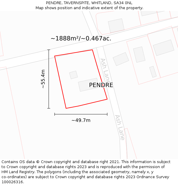 PENDRE, TAVERNSPITE, WHITLAND, SA34 0NL: Plot and title map
